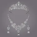 Ensemble de bijoux en strass argentés avec diadème collier et boucles d'oreilles - Ensemble De Bijoux Polyvalent Argenté À Motif Floral Set-j045s