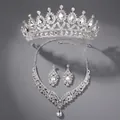 Parure de bijoux de luxe avec couronne en strass, collier et boucles d'oreilles pour mariages - Collection De Photos Argentées - Ensemble De Bijoux Polyvalent Zuhe-013