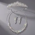 Parure de bijoux de mariée élégante en strass argentés avec diadème, collier et boucles - Ensemble De Bijoux Argentés Pour Séance Photo Set-j056s