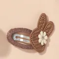 Handmade cute brown rabbit hairclip with embroidered white flower for girls hair accessory - Brown Rabbit Style - Right (2R)