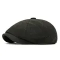 Casquette gavroche pour homme en tweed à chevrons, chapeau octogonal en vert olive - Réglable / Vert foncé