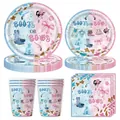 Vaisselle de fête Gender Reveal thème cow-boy Boots or Bows avec assiettes et tasses - Ensemble de Vaisselle 4 Pièces 50pcs (7 pouces+9 pouces+Serviette+Gobelet)