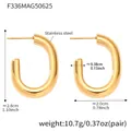 Macro view of 18k gold plated stainless steel C-shape earrings with precise size details - Large / Gold (F336)