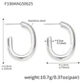 C-shaped silver-tone stainless steel hoop earrings with detailed size measurements - Small / Steel (F336)