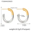 Elegant two-tone gold and silver stainless steel C-shaped hoop earrings with dimensions. - Small / Two-Tone (F336)