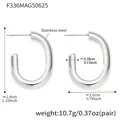 Silver stainless steel C-shaped hoop earrings with size specifications and weight - Large / Steel (F336)