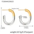 Two-tone C-shape 18k gold plated stainless steel hoop earrings with size details - Large / Two-Tone (F336)