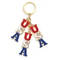 Detailed view of USA Independence Day keychain with red white blue rhinestone charms - 15