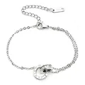 Collier élégant en acier titane argenté avec anneaux entrelacés et chiffres romains - Bracelet en Argent