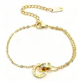 Bracelet en acier inoxydable doré avec pendentif double anneau chiffres romains et cristaux - Bracelet Or