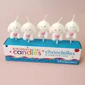 Juego de 5 lindas velas de cumpleaños de conejo blanco con corazón de purpurina rosa - Vela Conejo Corazón