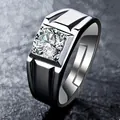 Men's silver-toned adjustable open ring featuring a large square-set brilliant zirconia - Men's Round Zirconia Square Base / Silver