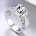 Elegant silver color men's ring with large round zircon center stone and pave accents. - Men's Wide Version / Silver