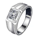 Elegant men's silver-toned cubic zirconia ring with a large square-set central stone - Charming Style / Silver
