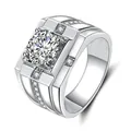 Classic silver men's ring with large sparkling zircon stone in square setting - Luxury Men's Style / Silver