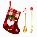 Christmas cutlery gift set with red stocking, gold snowman spoon and Santa hat fork - Red Bag With Gold Items [2pcs] Snowman/hood