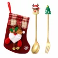 Christmas cutlery set with gold spoon, fork and Santa Claus stocking gift bag - Red Bag With Gold Items [2pcs] Deer/small Tree