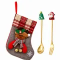 Festive Christmas cutlery set with stocking, golden Santa fork and tree spoon - Grey Bag Gold [2pcs] Small Tree/old Man