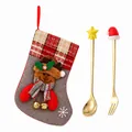 Christmas reindeer stocking gift bag with golden star spoon and Santa hat fork set - Grey Bag Gold [2pcs] Star/hat