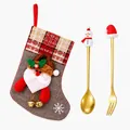 Christmas tableware set including gold snowman spoon, xmas hat fork and gift stocking - Grey Bag Gold [2pcs] Snowman/hat