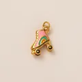 Dainty 18K gold plated roller skate charm featuring pink enamel and rainbow detail - Roller Skate Style (PJ1186) / Gold