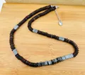 Handcrafted natural coconut shell bead necklace featuring silver metallic square spacers - Silver Style (2)