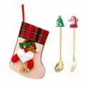 Festive Christmas stocking gift set featuring a gold coffee spoon and dessert fork set - Pink Bag (gold) [2pcs] Small Tree/old Man
