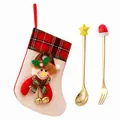 Christmas cutlery set with gold star spoon fork and plush snowman stocking gift bag - Pink Bag Gold [2pcs] Star/hat