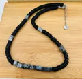 Trendy black coconut shell necklace with silver-toned copper alloy spacer beads - Silver Style (3)