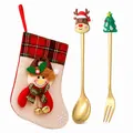 Christmas cutlery set featuring gold spoon fork and cute snowman stocking gift bag - Pink Bag Gold [2pcs] Deer/small Tree