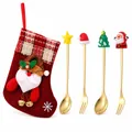 Festive Christmas cutlery set with gold spoons, forks and a red holiday stocking bag - Red Bag With Gold Accents [4pcs] Star Spoon/hat Fork/small Tree Spoon/old Man Fork