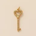 Exquisite heart-shaped key pendant featuring clear rhinestones and 18K gold plating - Heart Key Rhinestone Pendant (PJ1193) / Gold with White Zircon