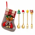 Christmas cutlery set featuring gold spoons, forks, and festive reindeer stocking bag - Grey Bag Gold [4pcs] Small Tree Spoon/hat Spoon/star Fork/reindeer Fork