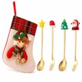 Festive Christmas cutlery set including gold spoons, forks and a snowman stocking bag - Pink Bag (gold) [4pcs] Star Spoon/hat Fork/small Tree Spoon/old Man's Fork