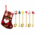 Christmas cutlery set with stocking, gold spoons and forks with festive toppers - Mixed Style A (6 Piece Set) / Red Stocking Gift Bag / Gold