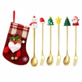 Christmas gold stainless steel spoon and fork set with Santa and snowman toppers - Red Bag With Gold Accents [6pcs] - Style B
