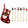 Festive 6-piece Christmas gold stainless steel dessert fork set with decorative red stocking bag - Red Bag With Gold Accents [6pcs] Style D Full Fork