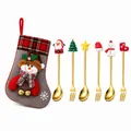 Christmas gold cutlery set with Santa snowman toppers and stocking gift bag - Grey Bag With Gold Accents [6pcs] Style A