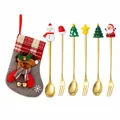 Festive gold stainless steel dessert spoon and fork set with Christmas stocking gift bag - Grey Bag With Gold Accents [6pcs] - Style B