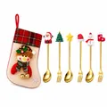 Gold Christmas cutlery set including 3 spoons, 3 forks and a decorative stocking gift bag - Pink Bag Gold [6pcs] Type A