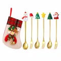 Golden Christmas spoon and fork set with cute festive toppers and a red plaid stocking - Pink Bag Gold [6pcs] Type B