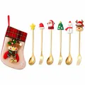 Christmas tableware set with gold-colored spoons forks and festive red plaid stocking - Gold Powder Bag [6pcs] Type C