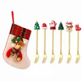 6pcs Christmas gold fruit fork set with cute Santa reindeer stocking gift bag - Pink Bag Gold [6pcs] D Style Full Fork
