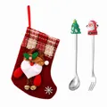 Christmas cutlery set featuring Santa stocking gift bag with steel spoon and fork. - Christmas Tree and Santa Style / Red Stocking Gift Bag (2 Piece Set) / Silver