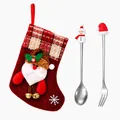 Christmas tableware set featuring Santa stocking, snowman spoon and Santa hat fork. - Red Bag With Silver [2pcs] Snowman/hat