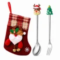 Christmas cutlery set with reindeer spoon, tree fork, and festive red Santa gift stocking - Red Bag With Silver [2pcs] Deer/small Tree
