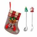 Christmas stocking set with Santa and tree topper spoon and fork for holiday gifting - Grey Bag Silver [2pcs] Sapling/old Man