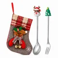 Christmas cutlery set with reindeer spoon, tree fork and decorative stocking - Grey Bag Silver [2pcs] Deer/small Tree