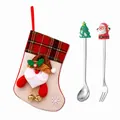 Festive Christmas stocking gift set featuring stainless steel spoon and fork utensils - Silver Powder Bag [2pcs] For Small Trees/old People