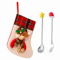 Christmas stocking gift set with stainless steel star spoon and Santa hat fork topper. - Silver Powder Bag [2pcs] Star/cap